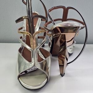 Fendi Gold & Silver Geometric Heels